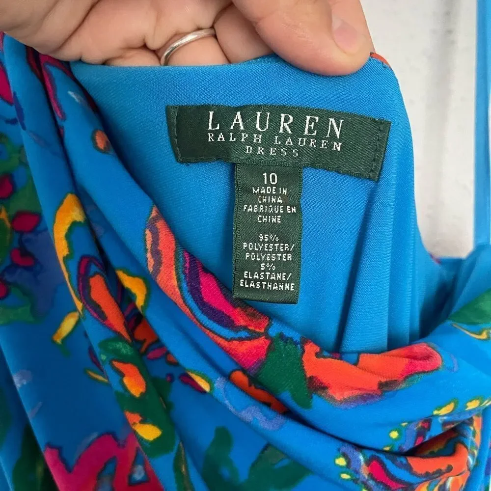 Lauren Ralph Lauren one Shoulder Rouched Body-Con Bright Dress Blue Size 10 - Picture 7 of 7